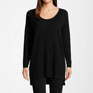 NWT NEW Neiman Marcus Cashmere Black Scoop Neck Tunic Sweater Size S